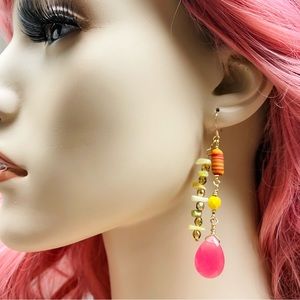 Handmade Boho Earrings In Pink, Green and Yellow 💗